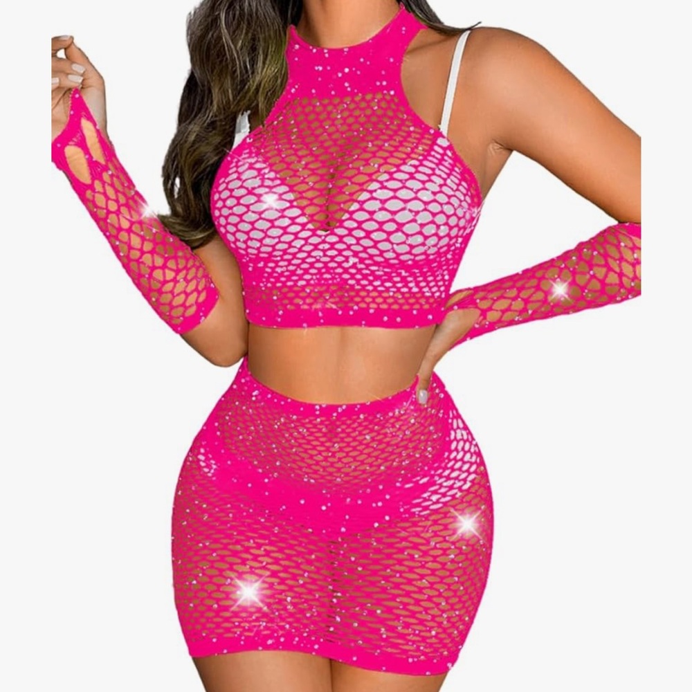 Pink Fishnet Two-Piece Set